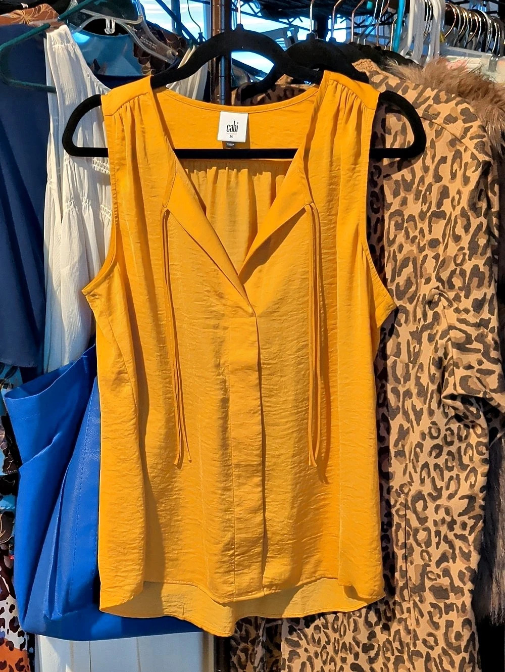 cabi Radiant Top Sleeveless Pleated Blouse